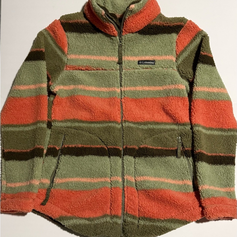 Columbia Women's Striped Green Orange Full Zip Jacket Long Sleeve - Small